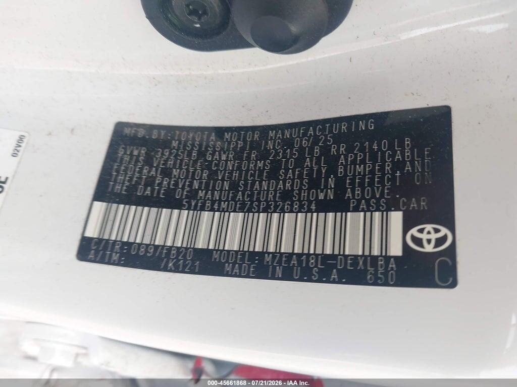 5YFB4MDE7SP326834 2025 TOYOTA COROLLA photo no. 9