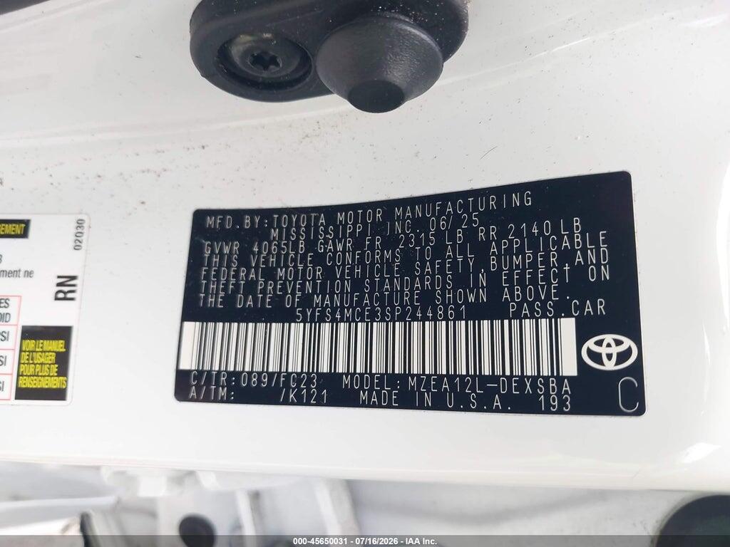 5YFS4MCE3SP244861 2025 TOYOTA COROLLA photo no. 9