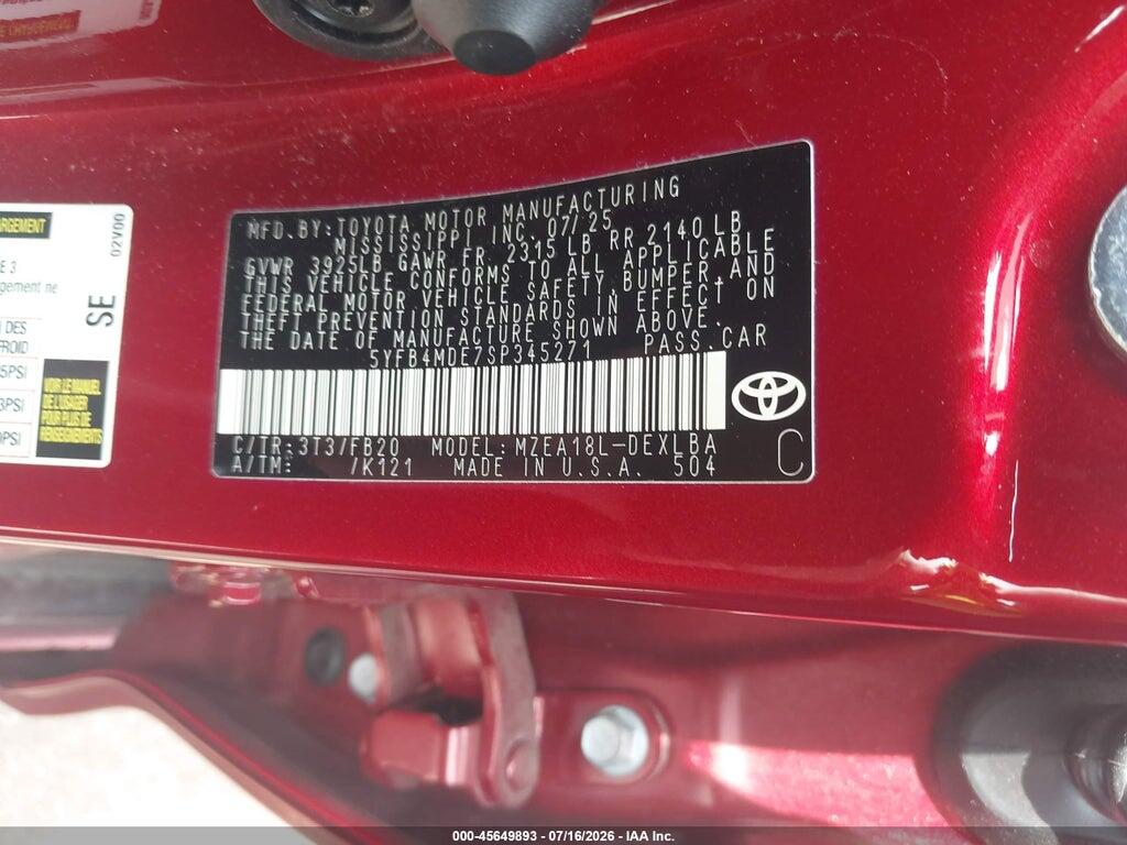 5YFB4MDE7SP345271 2025 TOYOTA COROLLA photo no. 9