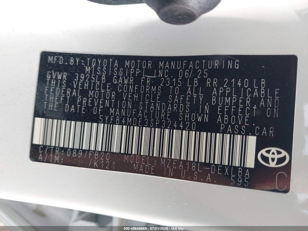 5YFB4MDE3SP324420 2025 TOYOTA COROLLA photo no. 9