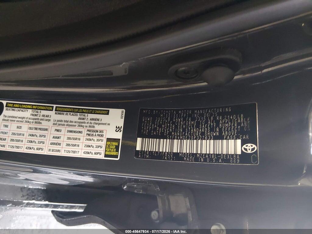 5YFB4MDE2SP327633 2025 TOYOTA COROLLA photo no. 9