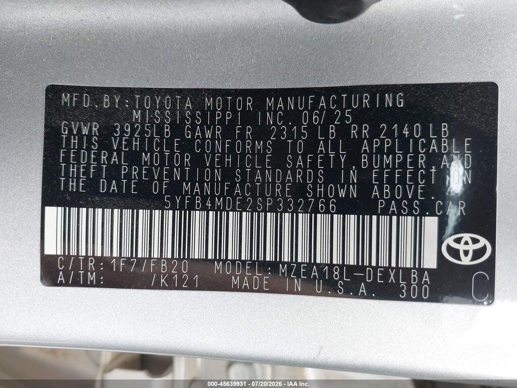 5YFB4MDE2SP332766 2025 TOYOTA COROLLA photo no. 9