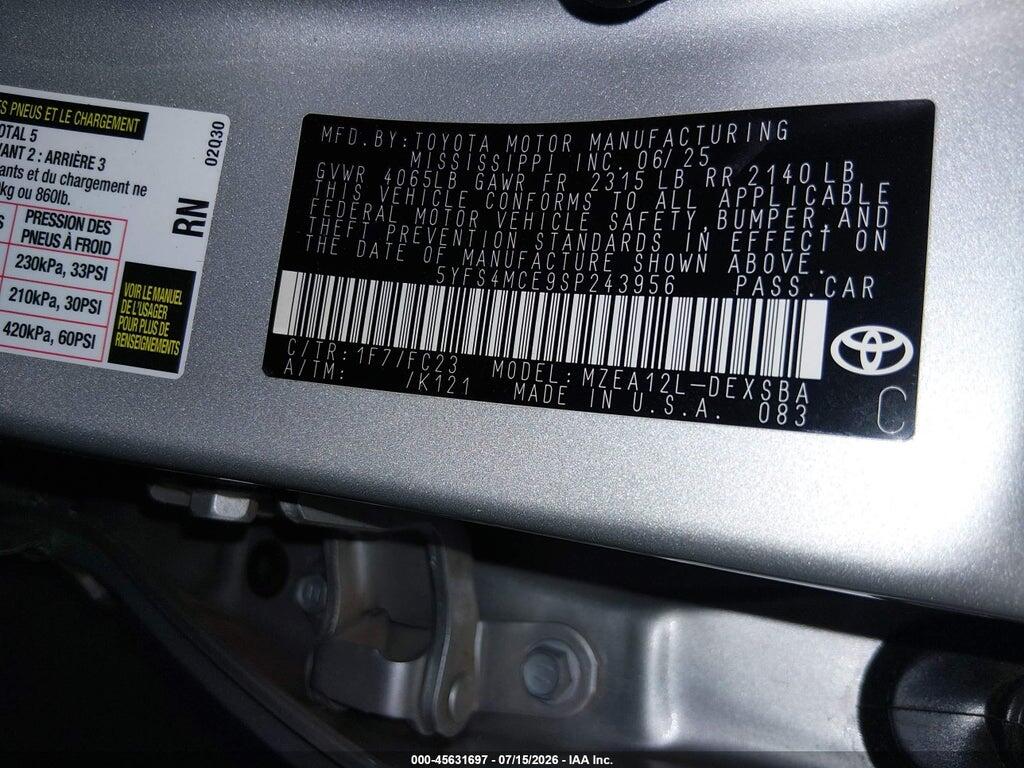 5YFS4MCE9SP243956 2025 TOYOTA COROLLA photo no. 9