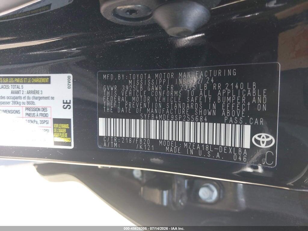 5YFB4MDE9SP255684 2025 TOYOTA COROLLA photo no. 9