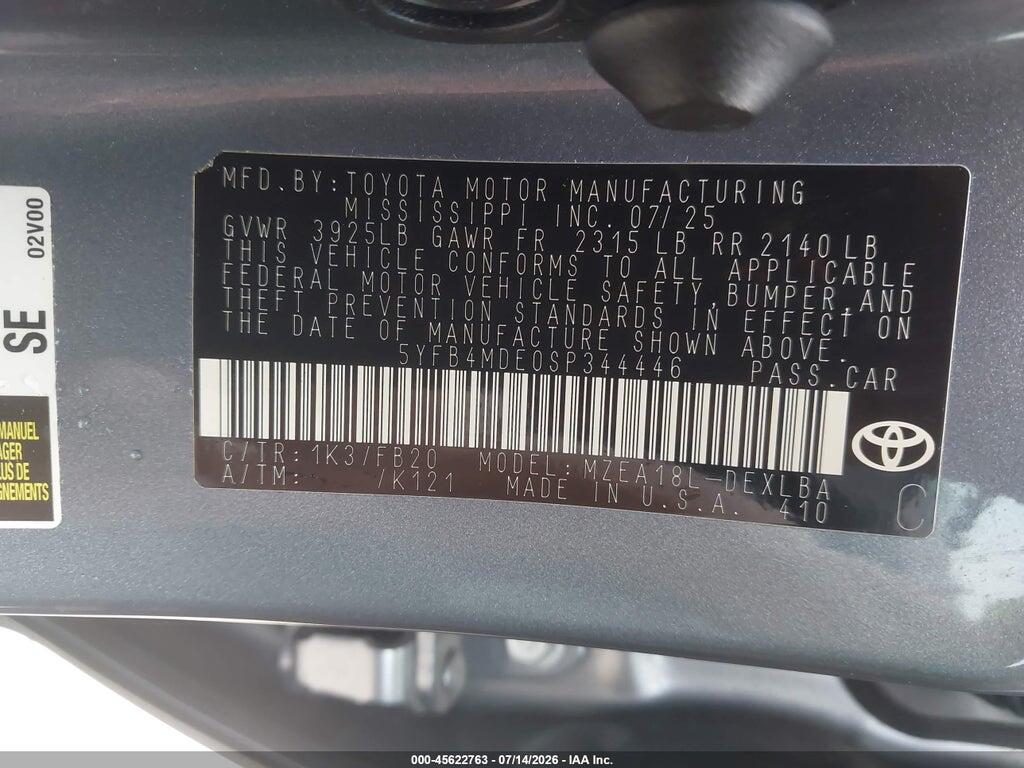 5YFB4MDE0SP344446 2025 TOYOTA COROLLA photo no. 9