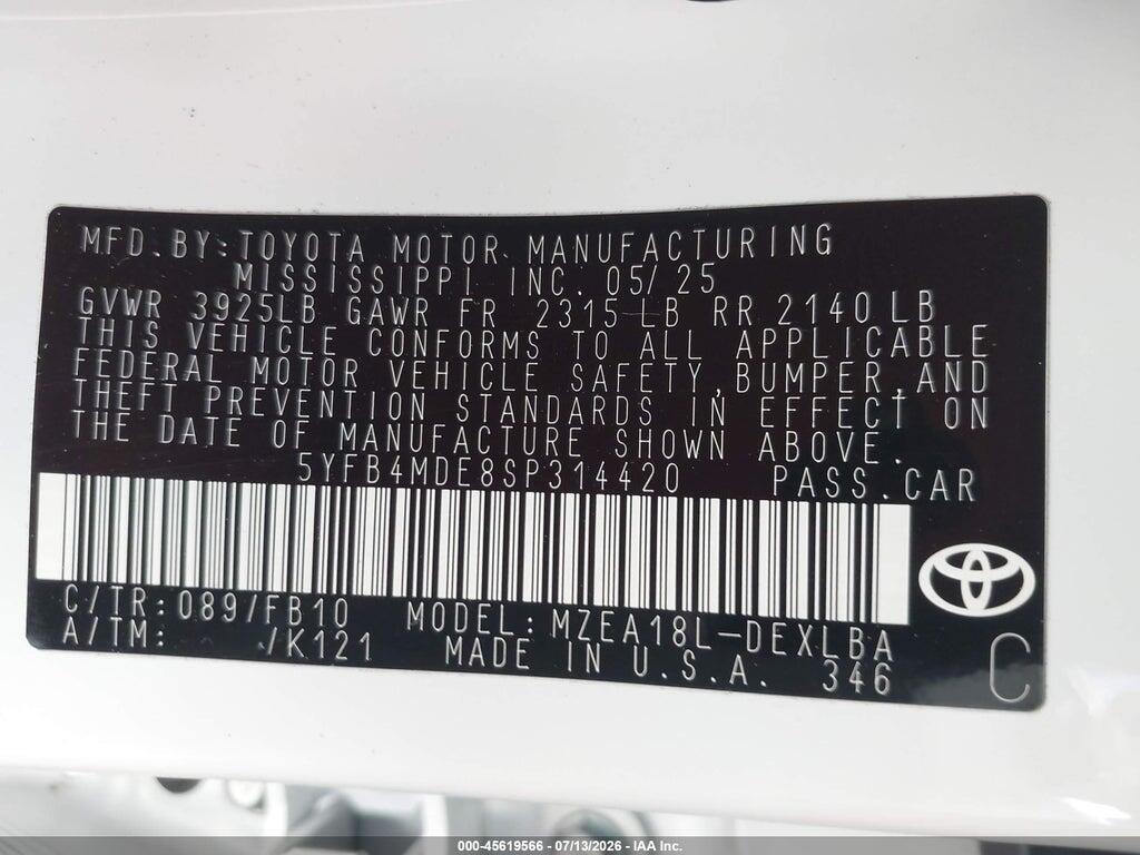 5YFB4MDE8SP314420 2025 TOYOTA COROLLA photo no. 9