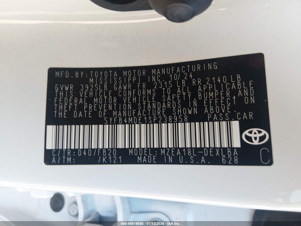 5YFB4MDE1SP238958 2025 TOYOTA COROLLA photo no. 9
