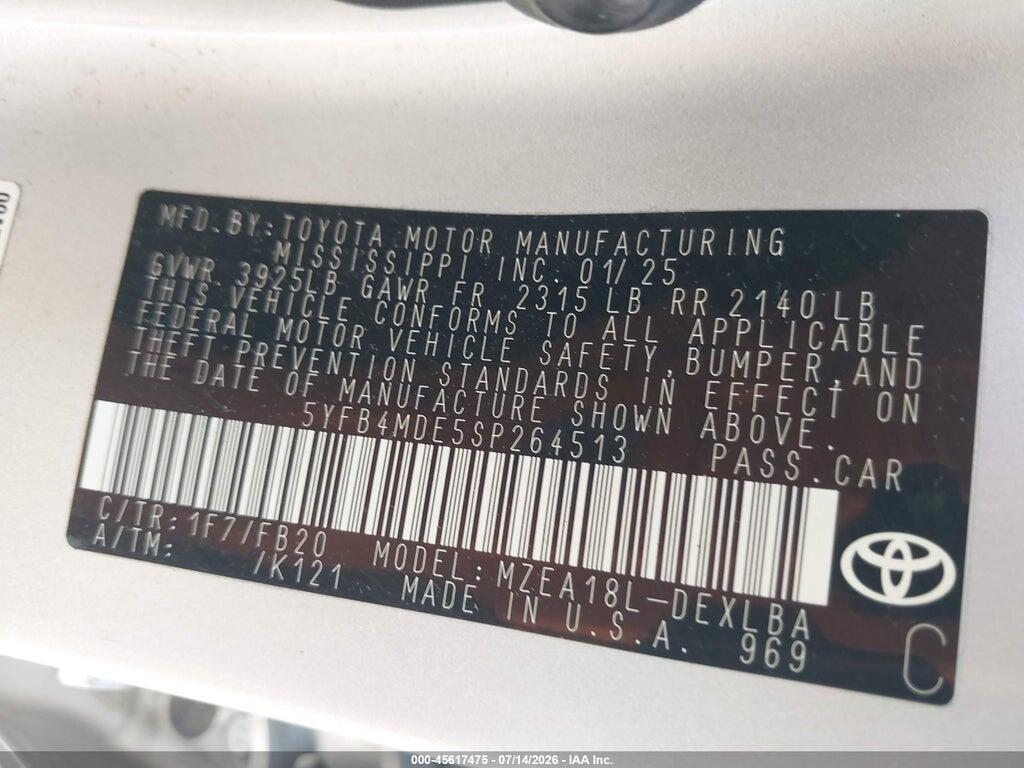 5YFB4MDE5SP264513 2025 TOYOTA COROLLA photo no. 9