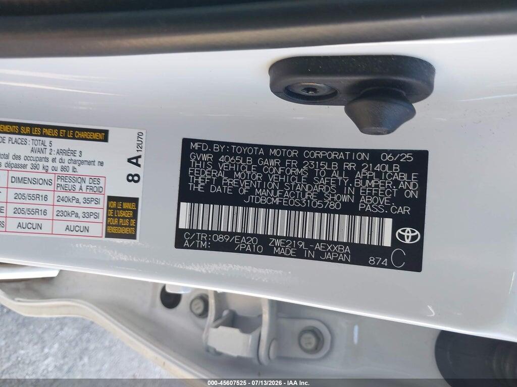 JTDBCMFE0S3105780 2025 TOYOTA COROLLA photo no. 9