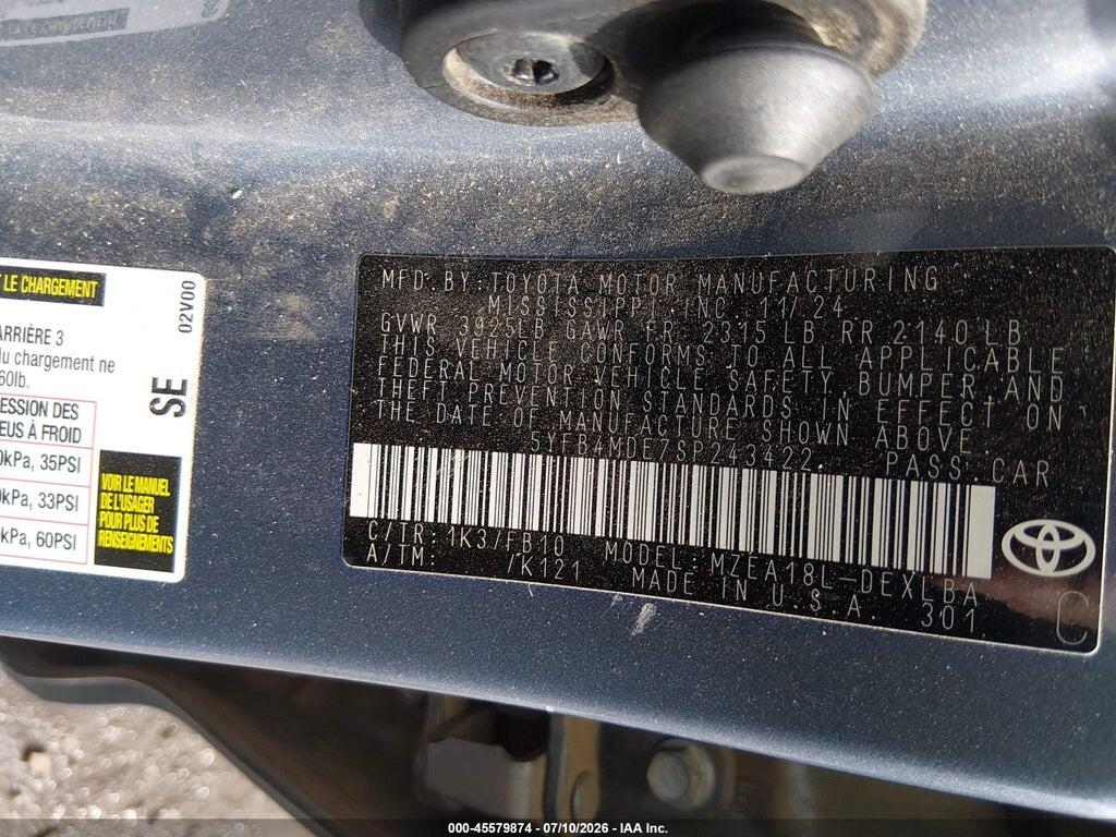 5YFB4MDE7SP243422 2025 TOYOTA COROLLA photo no. 9