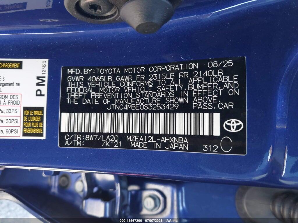 JTNC4MBE0S3253429 2025 TOYOTA COROLLA photo no. 9