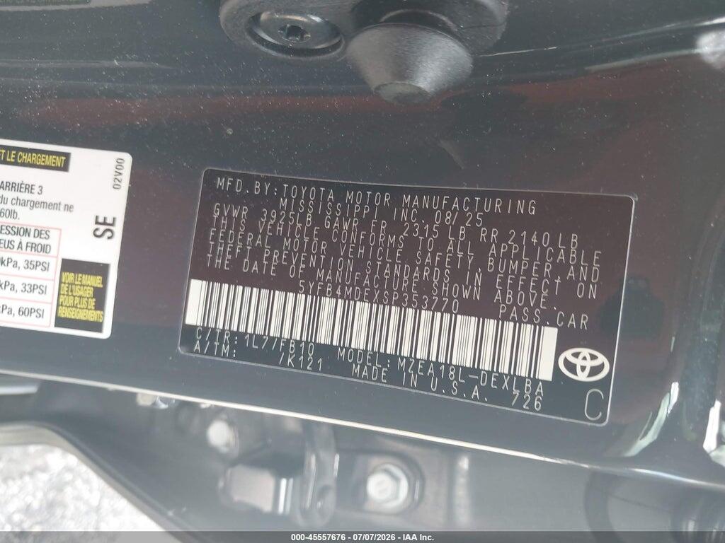 5YFB4MDEXSP353770 2025 TOYOTA COROLLA photo no. 9