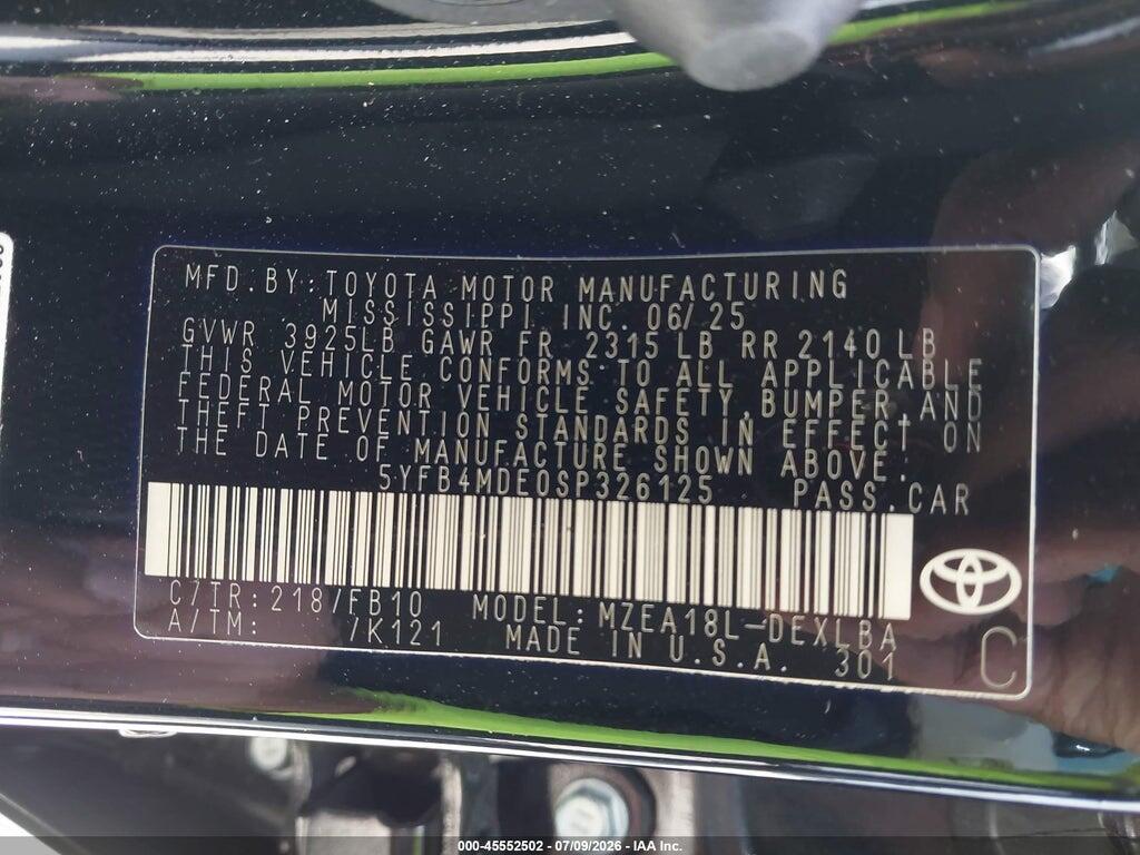 5YFB4MDE0SP326125 2025 TOYOTA COROLLA photo no. 9