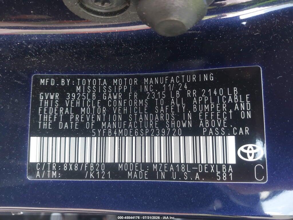 5YFB4MDE6SP239720 2025 TOYOTA COROLLA photo no. 9