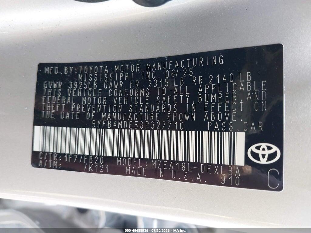 5YFB4MDE5SP327710 2025 TOYOTA COROLLA photo no. 9