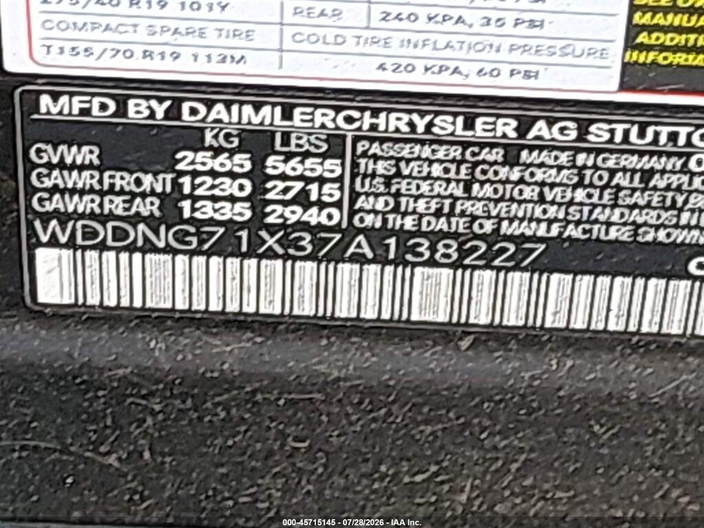 WDDNG71X37A138227 2007 MERCEDES-BENZ S 550 photo no. 9