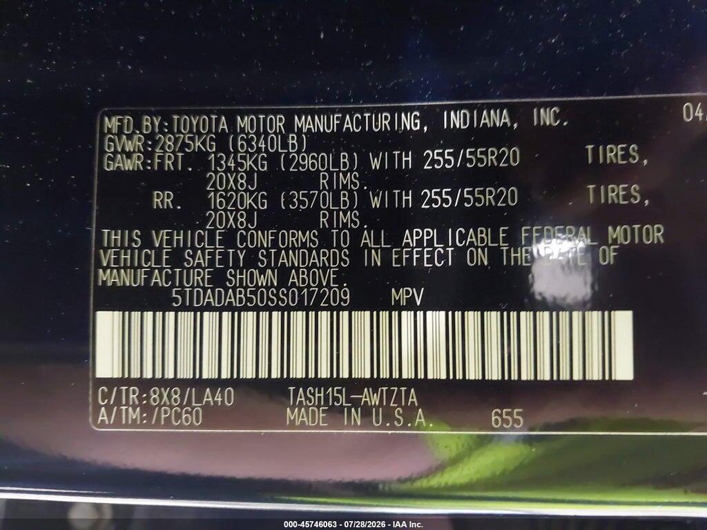 5TDADAB50SS017209 2025 TOYOTA GRAND HIGHLANDER photo no. 9