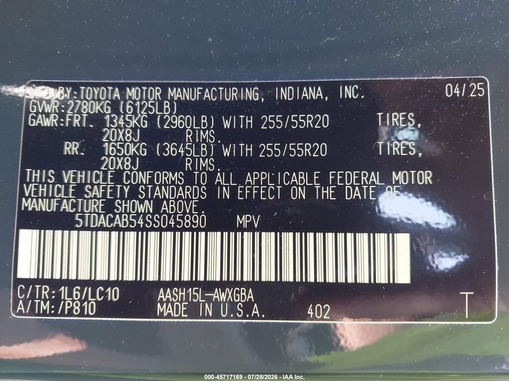 5TDACAB54SS045890 2025 TOYOTA GRAND HIGHLANDER photo no. 9