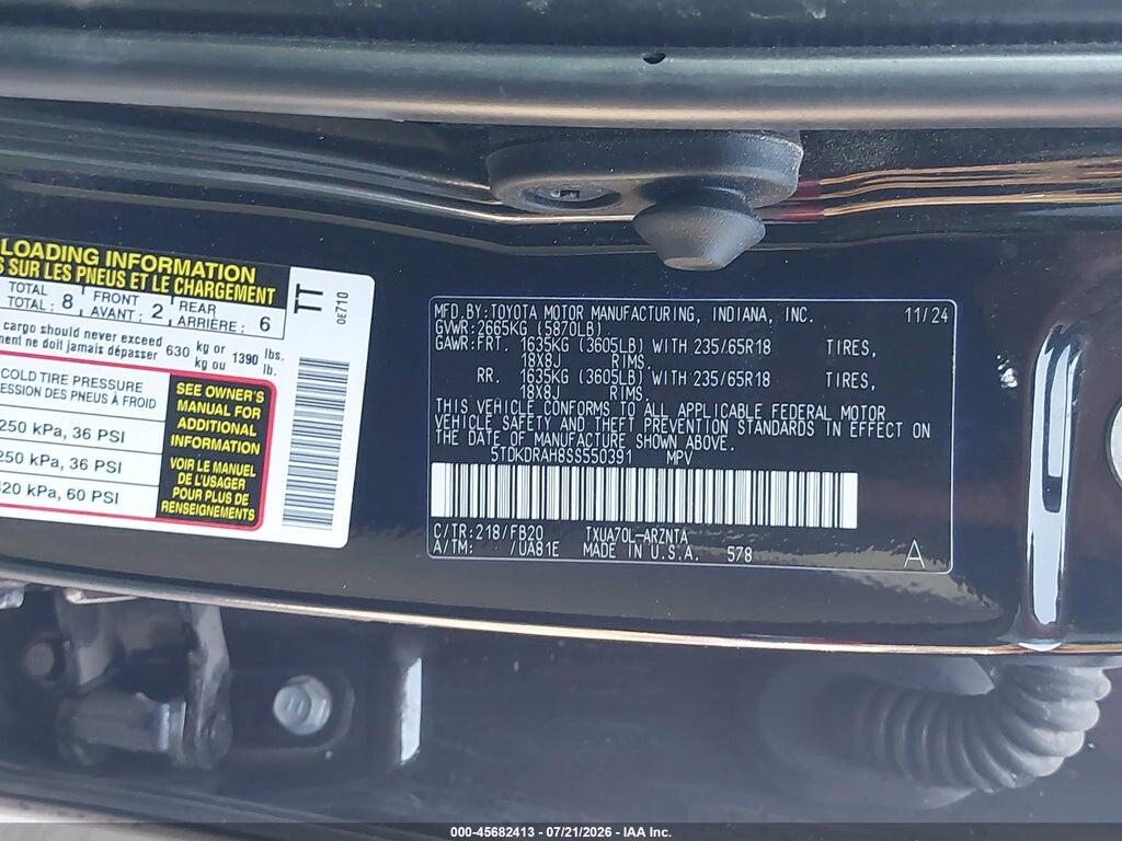 5TDKDRAH8SS550391 2025 TOYOTA HIGHLANDER photo no. 9