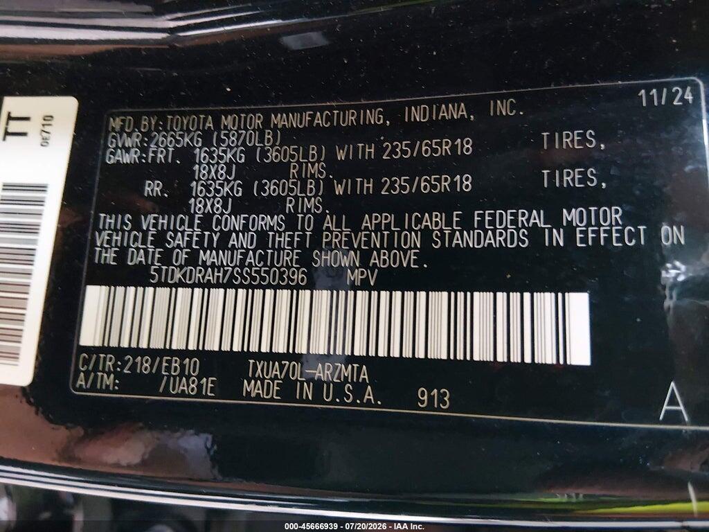 5TDKDRAH7SS550396 2025 TOYOTA HIGHLANDER photo no. 9
