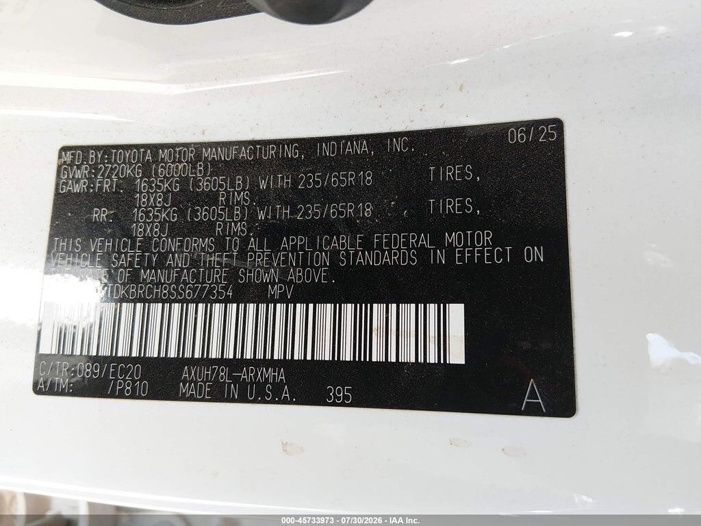 5TDKBRCH8SS677354 2025 TOYOTA HIGHLANDER HYBRID photo no. 9