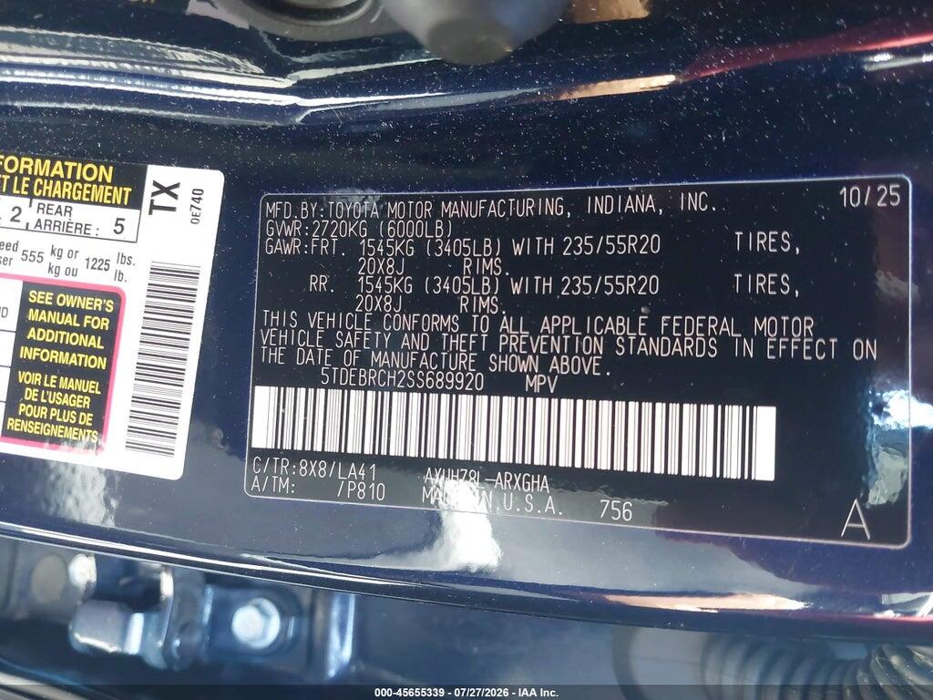 5TDEBRCH2SS689920 2025 TOYOTA HIGHLANDER HYBRID photo no. 9