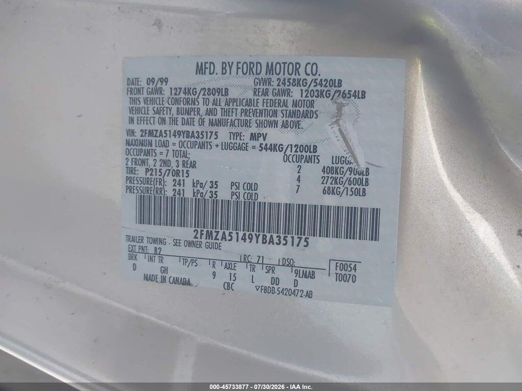 2FMZA5149YBA35175 2000 FORD WINDSTAR photo no. 9