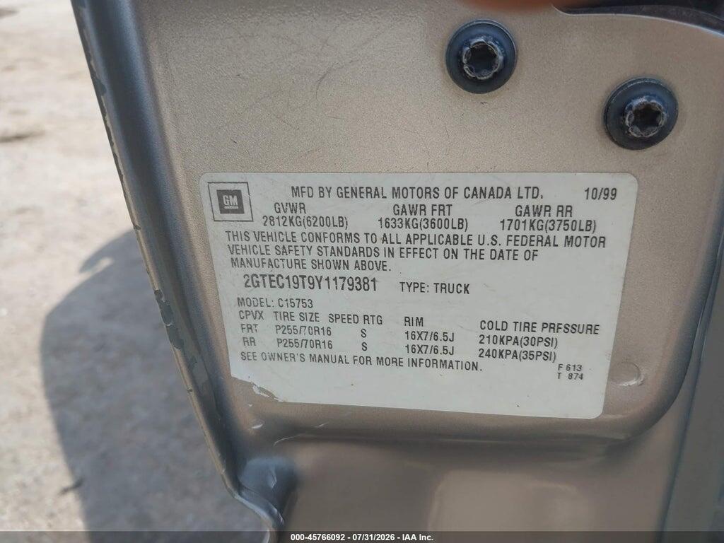 2GTEC19T9Y1179381 2000 GMC SIERRA 1500 photo no. 9