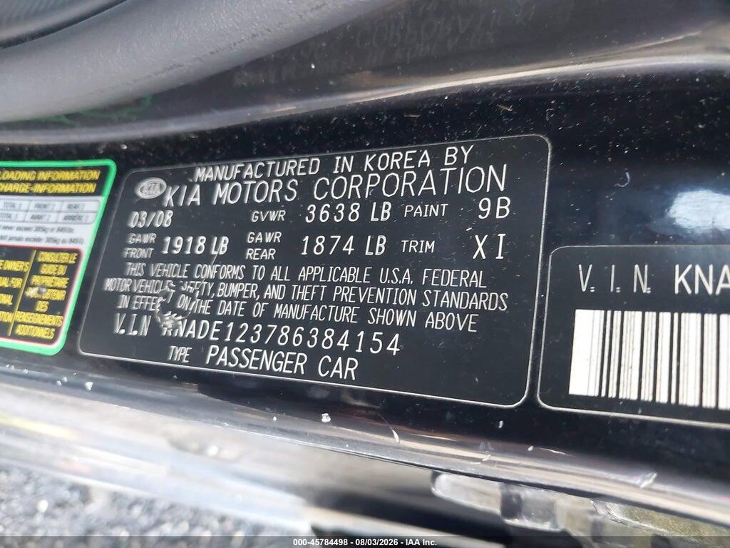 KNADE123786384154 2008 KIA RIO photo no. 9