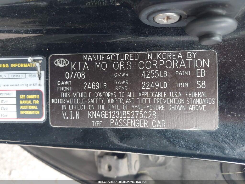 KNAGE123185275028 2008 KIA OPTIMA photo no. 9