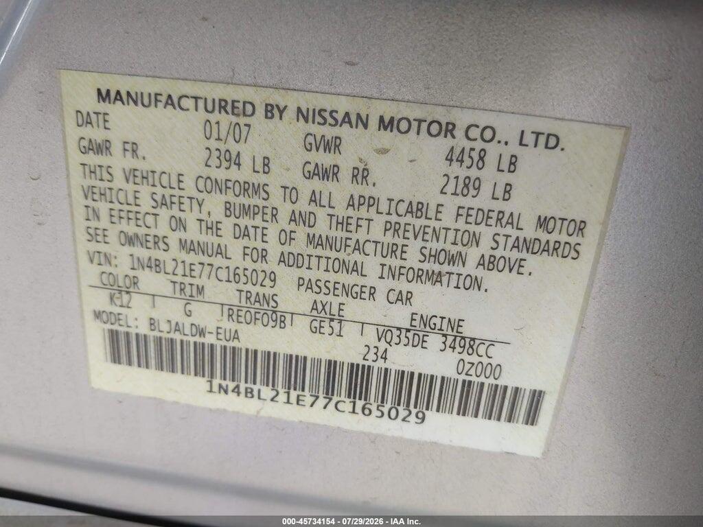 1N4BL21E77C165029 2007 NISSAN ALTIMA photo no. 9