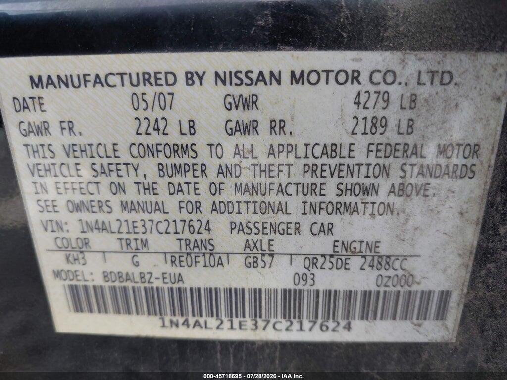 1N4AL21E37C217624 2007 NISSAN ALTIMA photo no. 9