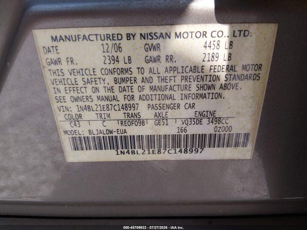 1N4BL21E87C148997 2007 NISSAN ALTIMA photo no. 9