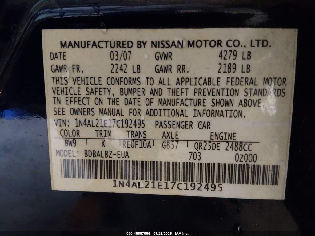 1N4AL21E17C192495 2007 NISSAN ALTIMA photo no. 9