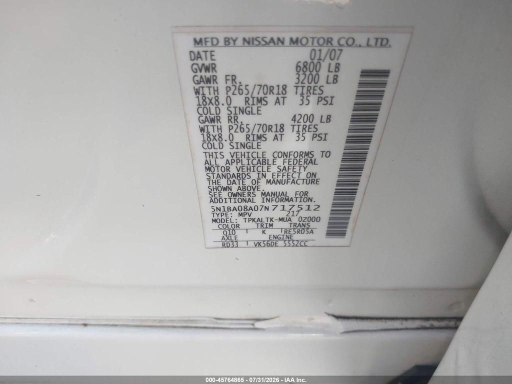 5N1BA08A07N717512 2007 NISSAN ARMADA photo no. 9