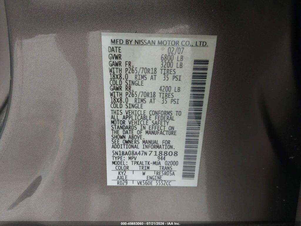 5N1BA08A47N718808 2007 NISSAN ARMADA photo no. 9