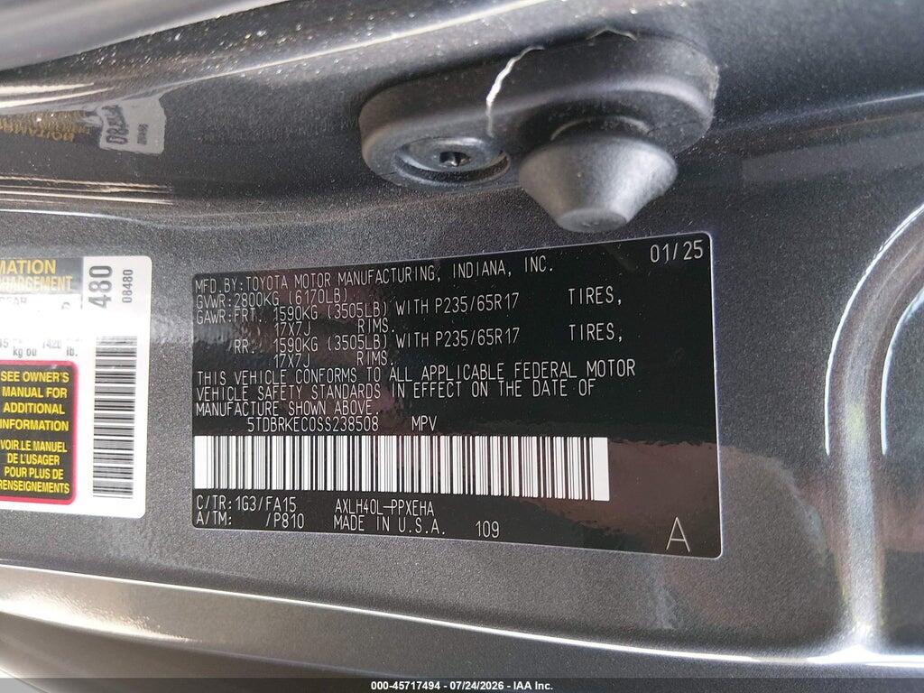 5TDBRKEC0SS238508 2025 TOYOTA SIENNA photo no. 9