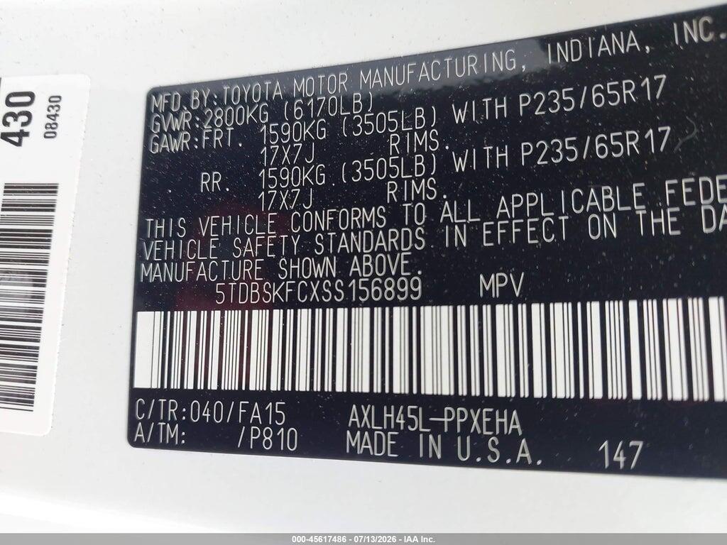 5TDBSKFCXSS156899 2025 TOYOTA SIENNA photo no. 9