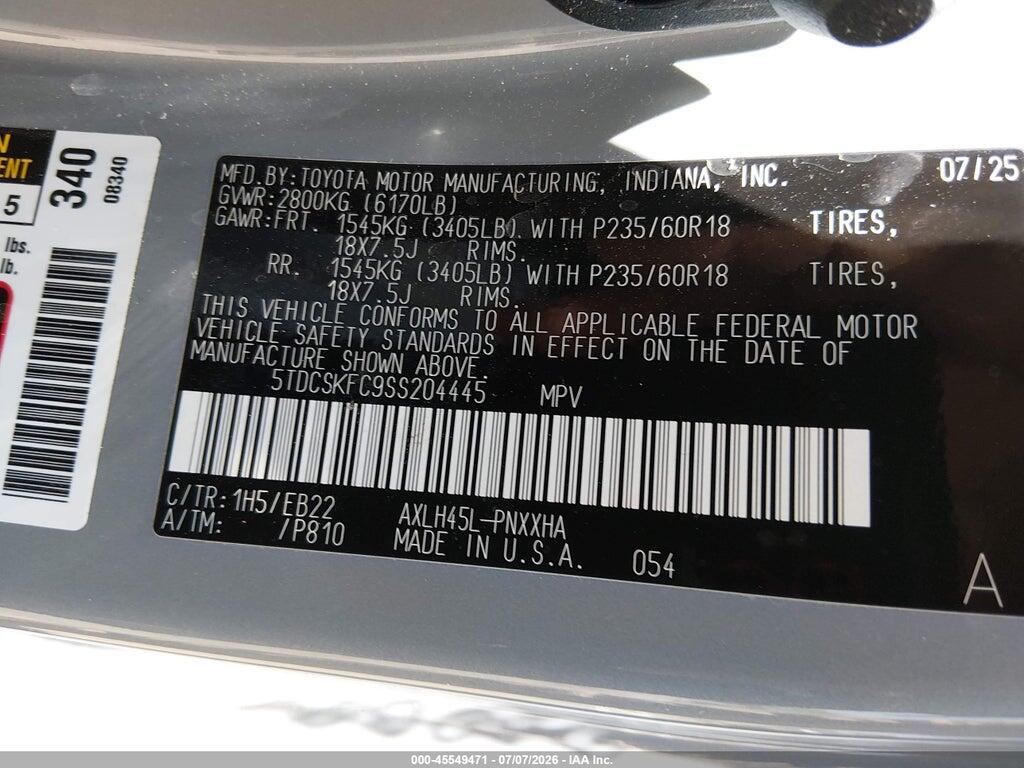 5TDCSKFC9SS204445 2025 TOYOTA SIENNA photo no. 9