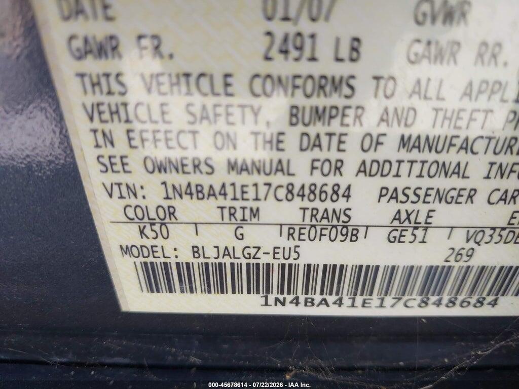 1N4BA41E17C848684 2007 NISSAN MAXIMA photo no. 9