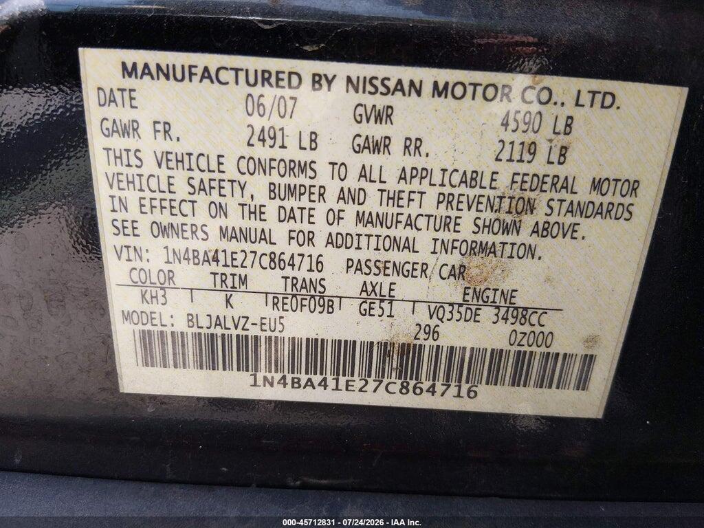 1N4BA41E27C864716 2007 NISSAN MAXIMA photo no. 9