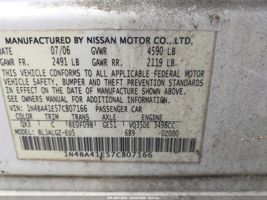 1N4BA41E57C807166 2007 NISSAN MAXIMA photo no. 9