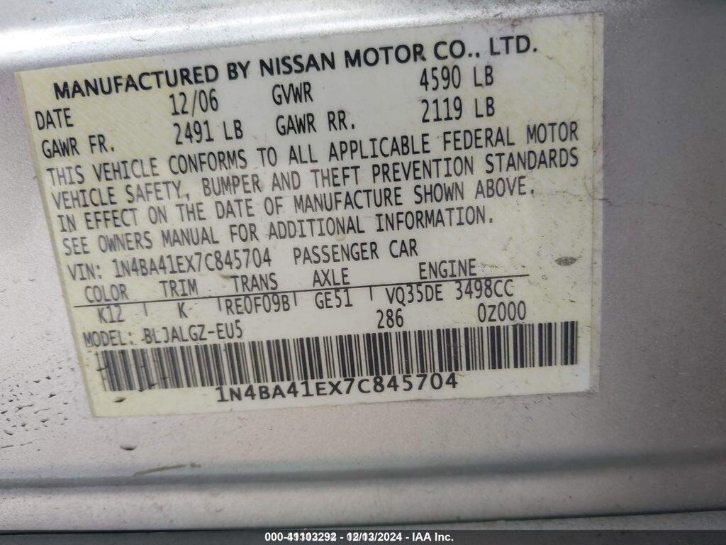 1N4BA41EX7C845704 2007 NISSAN MAXIMA photo no. 9