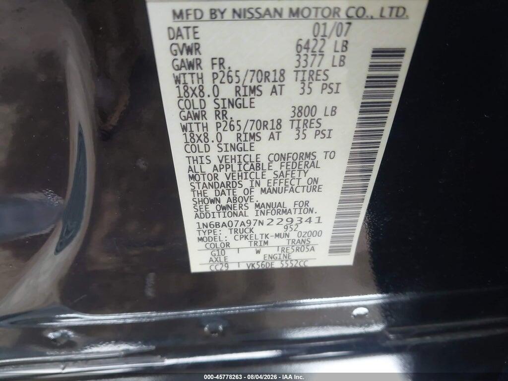 1N6BA07A97N229341 2007 NISSAN TITAN photo no. 9