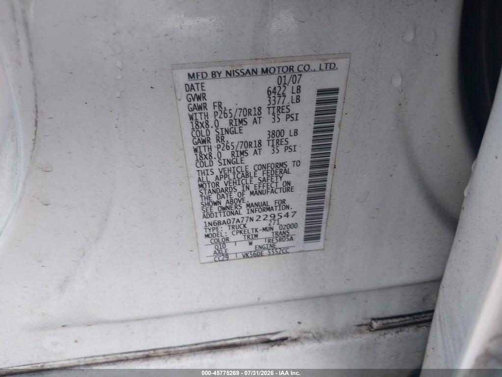 1N6BA07A77N229547 2007 NISSAN TITAN photo no. 9