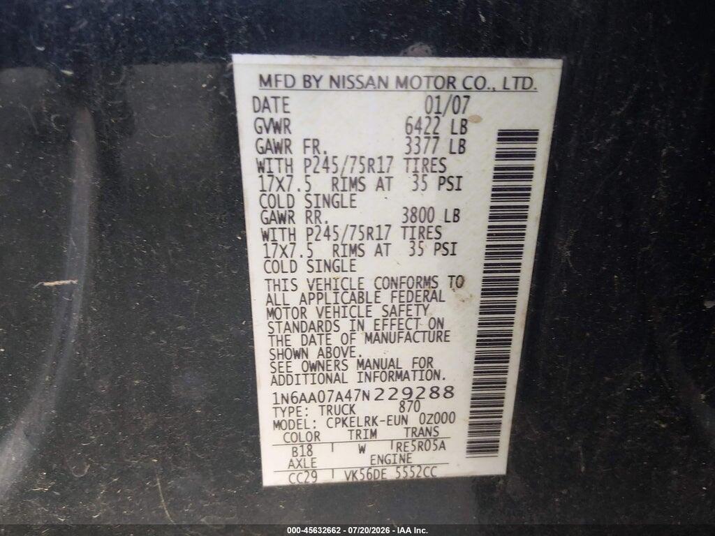 1N6AA07A47N229288 2007 NISSAN TITAN photo no. 9