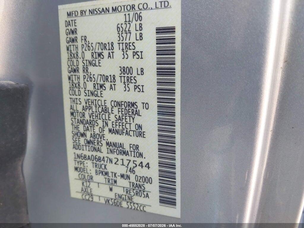 1N6BA06B47N217544 2007 NISSAN TITAN photo no. 9