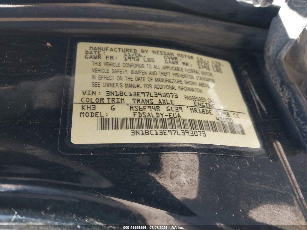 3N1BC13E97L393073 2007 NISSAN VERSA photo no. 9