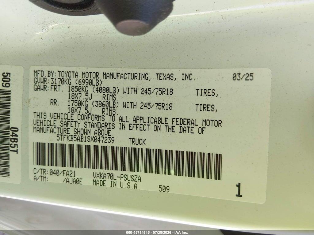 5TFKB5AB1SX047239 2025 TOYOTA TUNDRA photo no. 9