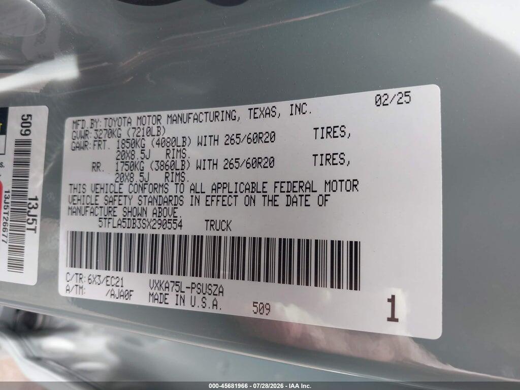 5TFLA5DB3SX290554 2025 TOYOTA TUNDRA photo no. 9